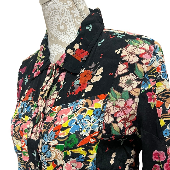 Mohito Women’s Vintage Inspired Patchwork Floral Blazer Jacket Black Boho Small - Picture 7 of 16